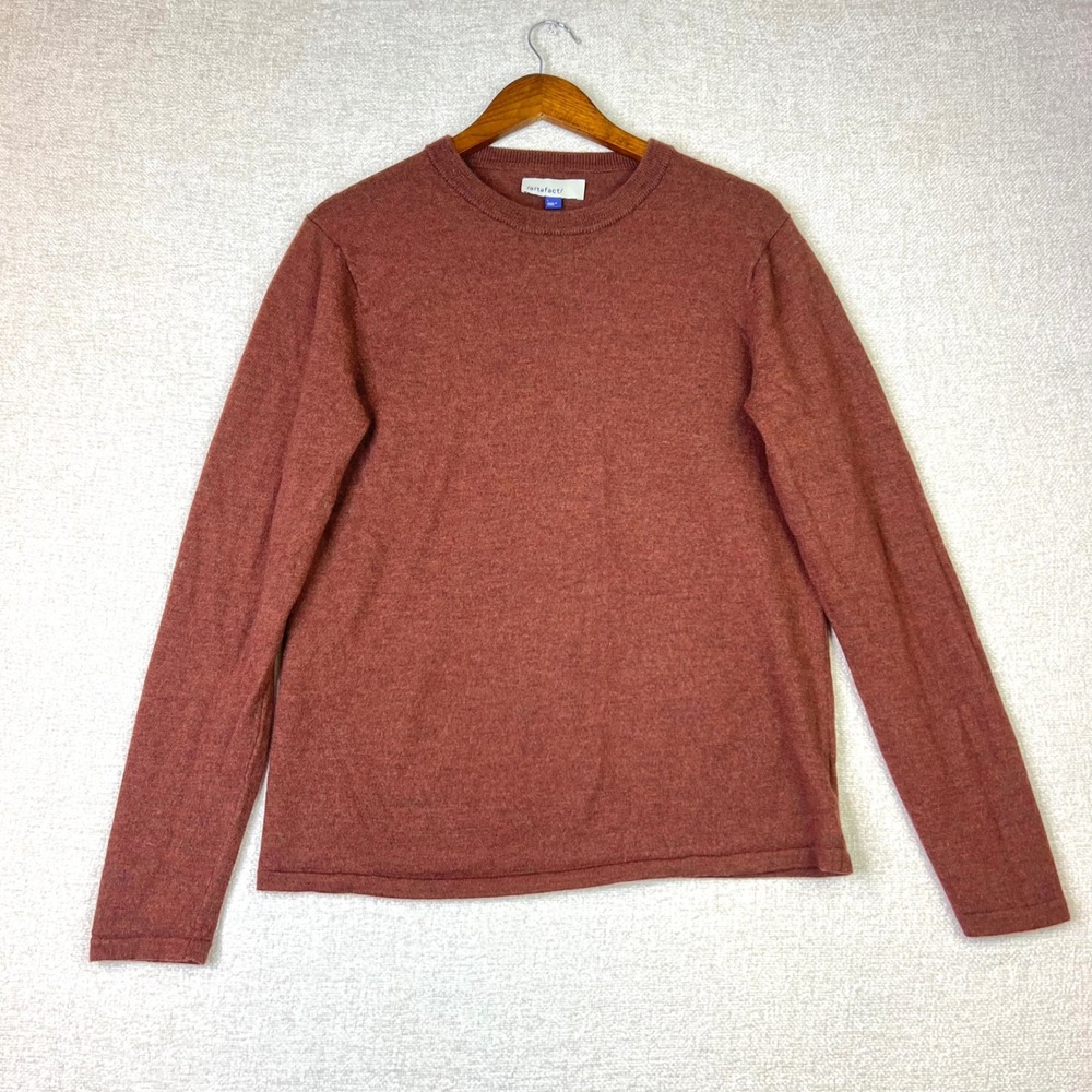 Artefact Mens 100% Merino Wool Crewneck Sweater Dark Ginger Rust Orange Large
